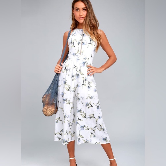 Lost + Wander Pants - Lost + Wander Havana white floral print midi jumpsuit